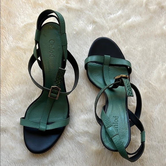 Chloé Strappy Mid-Heel Sandals in Green size 8 - Picture 3 of 6